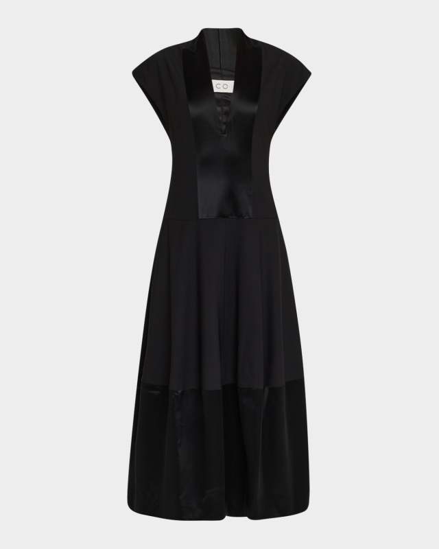 Plunging Sleeveless Midi Bubble Dress